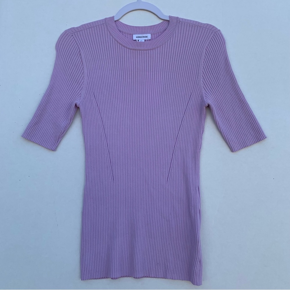 Nordstrom Women’s Short Sleeve Purple Bloom Size Small Knit Top 466281